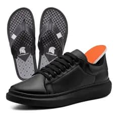 Sapatenis Casual Sola Alta 5cm Oversize Preto + Chinelo Courinho Original Notorian
