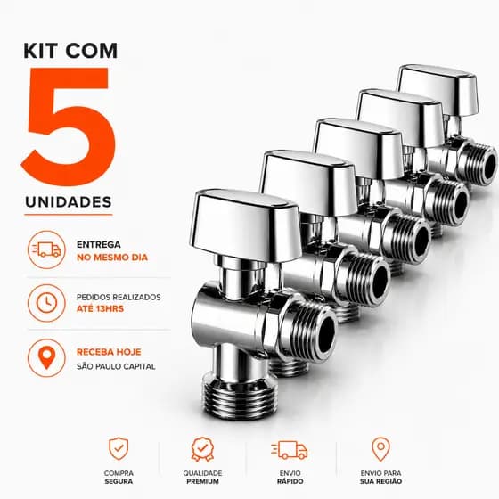 Registro Máquina de Lavar 1/2x3/4 Metal Reforçado | Kit 5 Unidades | Receba Hoje SP Capital