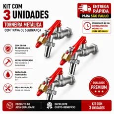 Torneira Jardim 1/2  Cadeado | 3 Unidades | Metal Reforçado Alta Durabilidade