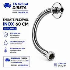 Engate Flexível Inox 60cm 1/2" Universal Reforçado Alta Pressão Antivazamento | 2 Unidades