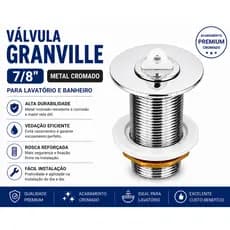 Válvula Granville 7/8" Metal Cromado para Lavatório e Banheiro | Rosca Reforçada | Kit 1, 2, 3, 4 e 5 Unidades