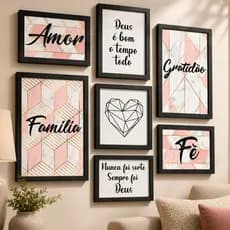Kit 7 Placas Quadros Decorativos Casa abstrato Geometrico Flamingo Coração