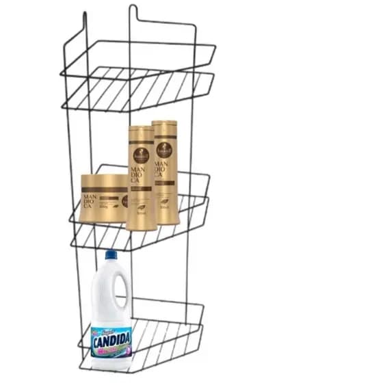 Porta Shampoo Cantoneira Tripla Suporte Para Banheiro Metal Pintado Preto