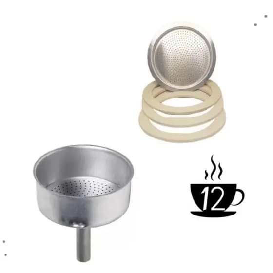 Kit Reparo Cafeteira Italiana 12 Xícaras Funil + Filtro Com Borrachas