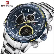 Relógio masculino duplo horário original naviforce prova d'água 3 atm