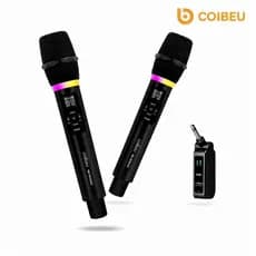 microfone duplo sem fio RGB bateria de 10 horas recarregável tipo C display original COIBEU profissional karaoke igreja