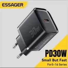 Carregador Turbo 30W USB-C PD Essager Original | Carga Rápida iPhone e Android |  Bivolt
