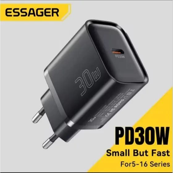 Carregador Turbo 30W USB-C PD Essager Original | Carga Rápida iPhone Samsung | Motorola| xiaomi