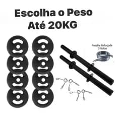 Kit com Barras de Halteres e Anilhas de Ferro Fundido Ate 20 Kg