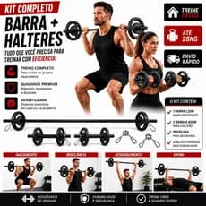 Kit Completo Body Pump + Barra De Mão E Ate 28kg De Anilhas Pintada Treino em Casa