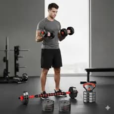 Kit Treino Funcional Halteres Barra Supino Kettlebell Preto Ajustavel Academia em Casa