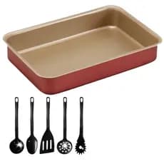 Assadeira tabuleiro alta grande antiaderente teflon com jogo de utensílios de cozinha