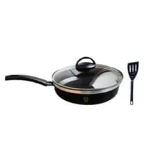 Frigideira Hera 22cm Cor Preta Alta Funda Antiaderente Teflon Tampa de Vidro Espátula Borda Premium