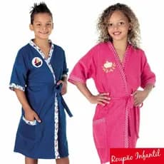 Roupão De Banho Infantil Em Algodão Felpudo - Com Bordado E Com Bolso - Para Menina E Menino - Banho, Praia E Piscina