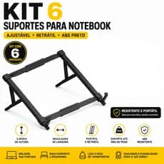 6 Suportes para Notebook/leptop Abs Preto Ergonomico Universal para Notebook de 10 a 17 Polegadas