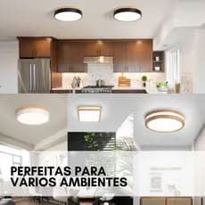 Luminária Plafon LED Bambú Madeira 3em1 Lustre para Teto Sala Quarto Cozinha Escritório Pendente