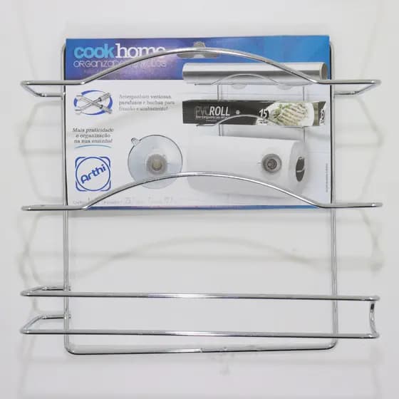 Cook Home Organizador 3 Rolos Cromado Cozinha Papel Limpeza