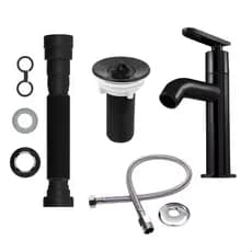 Kit para Lavatório/Banheiro Torneira + Válvula + Sifão + Engate - Black/Preto