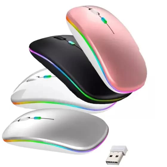 Mouse Optico Sem Fio Recarregável Led Rgb 2.4 Ghz Wirelles USB Computador Silencioso Retroiluminado Gamer Mouse Ergonô