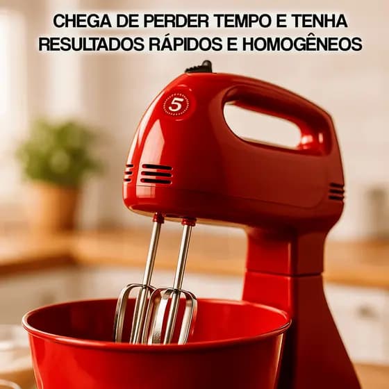 Batedeira 5 Velocidades Tigela 2,5L Aço Cromado Potente  branco e preto