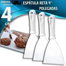COMBO 4 Espátulas Reta 4" Aço Inox com Cabo Plástico Versátil Cozinha, Doces, Hamburgueria Espátula