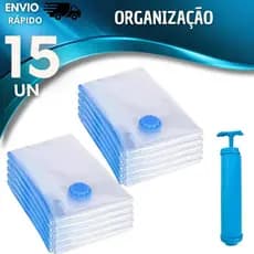 Kit 15 Sacos Organizadores A Vacuo 40 x 60  + Bomba Manual Organização Cobertor Mala Viagem Guarda Roupa