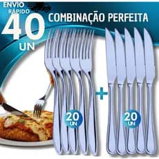 Lote Promocional Talhares 40 Peças Inox 20 Facas c/ Serra 20 Garfos  Mesa Cozinha Culinária Resistente Utilidades