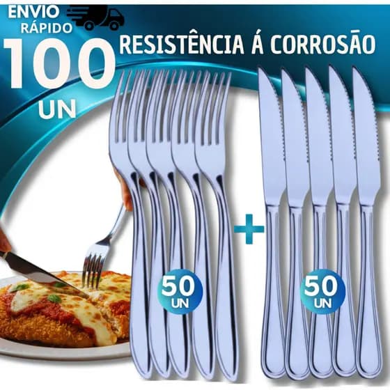 Lote Promocional  Talhares 100 Peças Inox 50 Facas 50 Garfos  Mesa Cozinha Culinária Resistente
