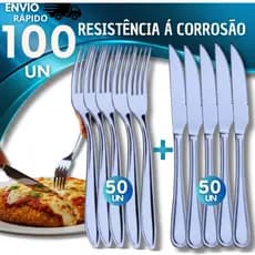 Lote Promocional  Talhares 100 Peças Inox 50 Facas 50 Garfos  Mesa Cozinha Culinária Resistente