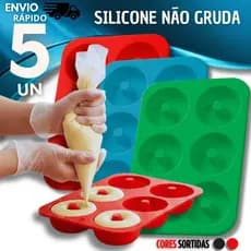 KIT PROMOCIONAL 5/4/3/2 Formas De Silicone Donuts e Mini Bolo 6 Cavidades com centro Cores Sortidas não Gruda Forma