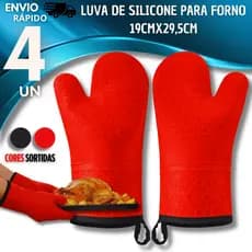 Conjunto Luva  Silicone para Cozinha Térmica Anti-calor Atas Temperaturas Proteção Resistente Luvas