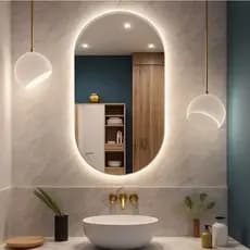 Espelho oval lapidado de luxo decorativo com led - envio full