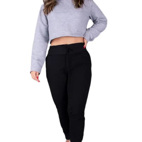 Casaco de Moletom Tipo Cropped com Capuz Blogueira Top