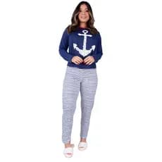 Promoção Pijama Feminino Longo Malha PP Adulto Estampado - 0900