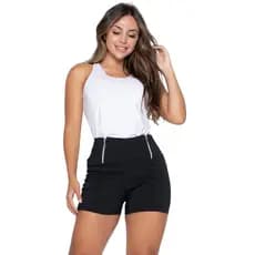 Short Feminino Cintura Alta Bengaline 2 Fechos Liso