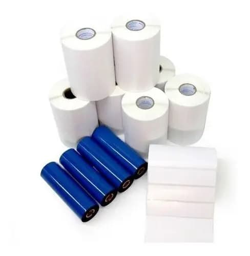 Kit 8 Rolos Etiqueta 34x23 Mm Adesiva + 4 Ribbons Cera