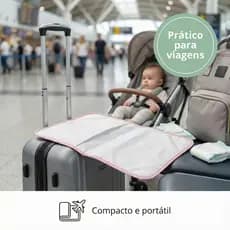 1 Trocador Portátil 70x50 Bebê Absorvente Impermeável Multiuso - Branco e Rosa - LUMI