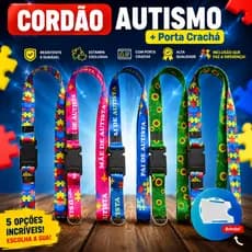 KIT CORDÃO AUTISMO AUTISTA GIRASSOL IDENTIFICAÇÃO ENGATE RAPIDO COM PORTA CRACHÁ