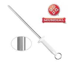Chaira Liso e Estriado Inox Cabo Branco com Argola 12" Mundial - Dupla Função