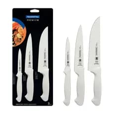 Jogo de Facas Tramontina Premium 3 peças  Inox Cabo Branco