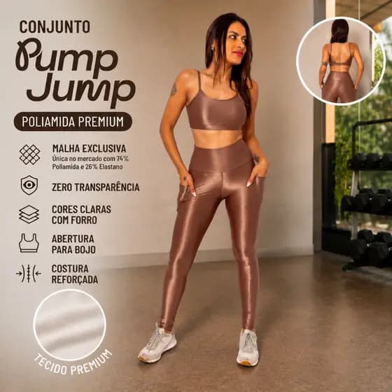 Conjunto Legging Bolso + Top Fita Costas Abertura Bojo Micro Canelado