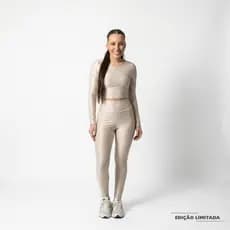 Pump Jump Conjunto Cropped Manga Longa + Legging Fitness Poliamida Premium Micro Canelada Treino Inverno
