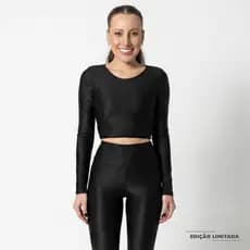 Pump Jump Cropped Fitness Manga Longa Poliamida Premium Micro Canelada Inverno