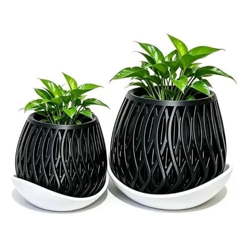 Vaso Decorativo Preto Vazado Com Prato Kit 2 Unidades.