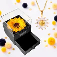 Colar Girassol Flor Eterna Preservada Caixa Presente Namorad