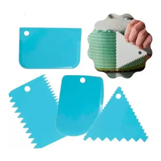 Kit 4 Espátulas Raspadoras De Bolo Decorativa Alisadora Azul