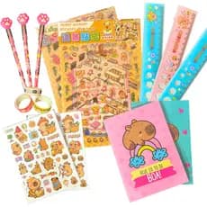 Kit Caderno Capivara  Fofa Tatuagem Cenário Adesivos Kawaii