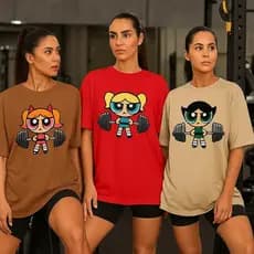 KIT 3 Camisetas Blus茫o Feminino Roupa De Academia Fitness Meninas Super Poderosas Camisa Treino