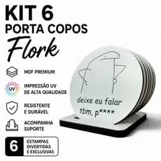 Porta copos mdf meme flork impresso com frases engraçadas e base para organização da mesa