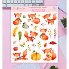 Cartela de adesivos n 035 - Adesivo fofo de raposinha para decorar planner, bujo e bullet jounal - auto adesivo